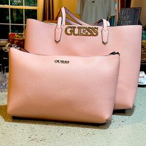 GUESS UPTOWN CHIC PU MATCHING SHOULDER BAG AND TOTE SET ROSE PINK NEW WITH TAGS